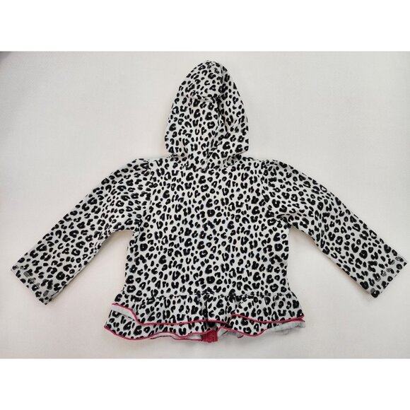 Peanut & Ollie 3T Hooded Ruffle Leopard Jacket Long Sleeved Full Zip Front White - Picture 8 of 9